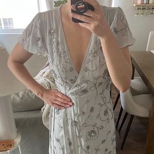 BHLDN (Anthropologie) Plymouth Beaded Sequin Wrap Dress Fog - Size 4